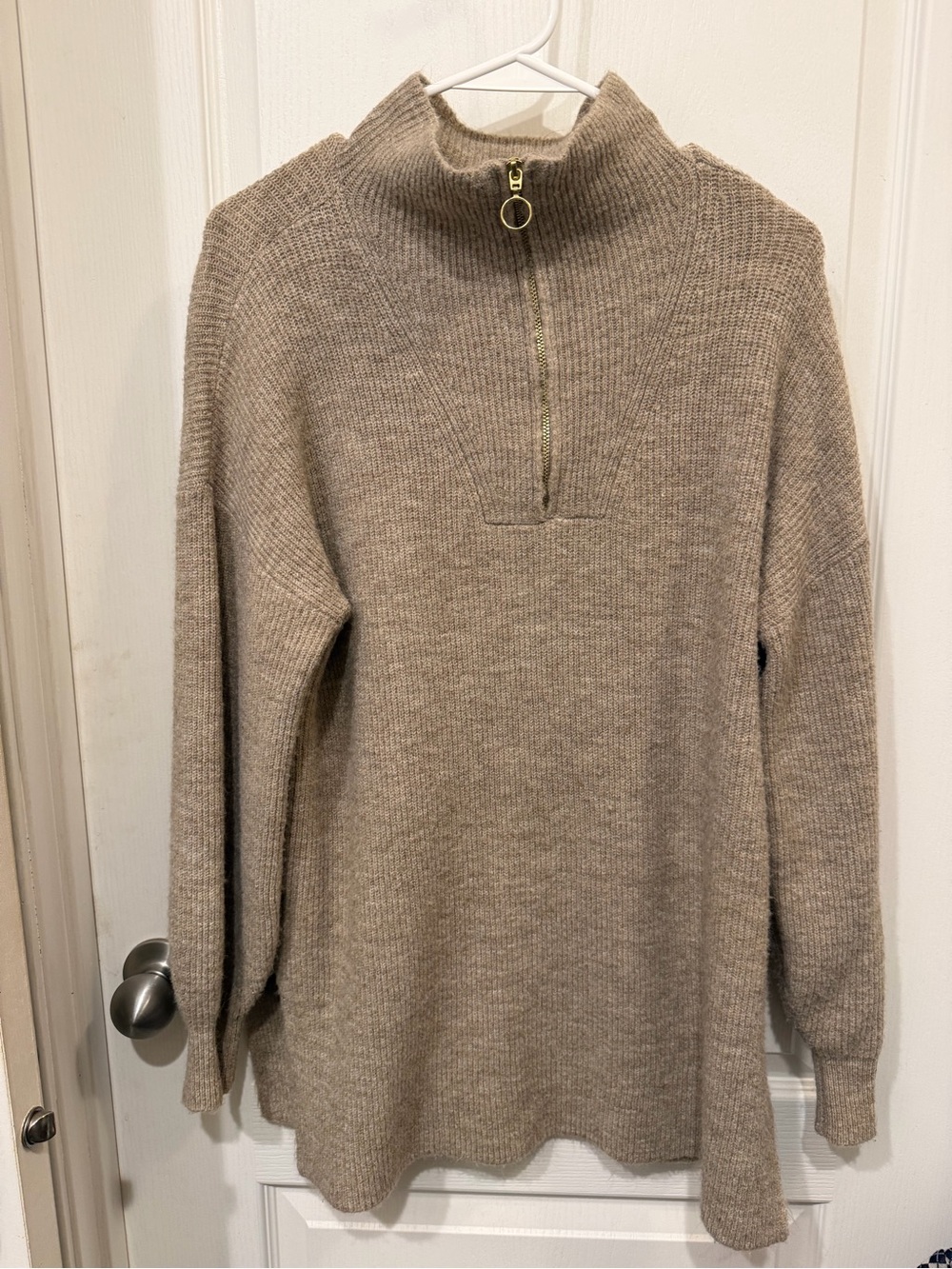 LOFT Women’s S Oatmeal Marled Half Zip Mock Neck Oversized Tunic Sweater